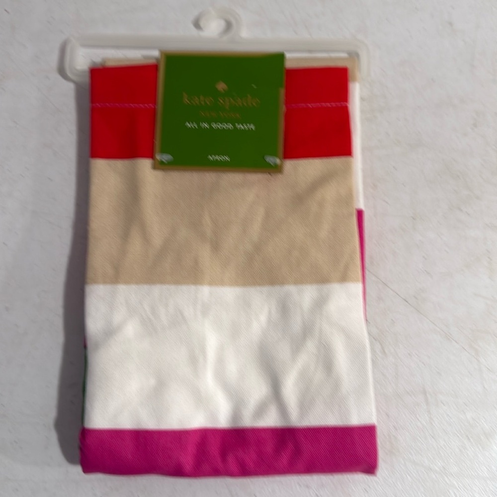 Kate Spade Colorful Striped Apron with measurements on the inside hem